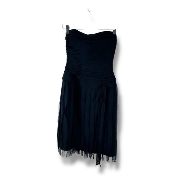 Kay Unger New York Vintage Black Strapless Cocktail Dress Raw Edge Pleating Sz 2 - Picture 1 of 14
